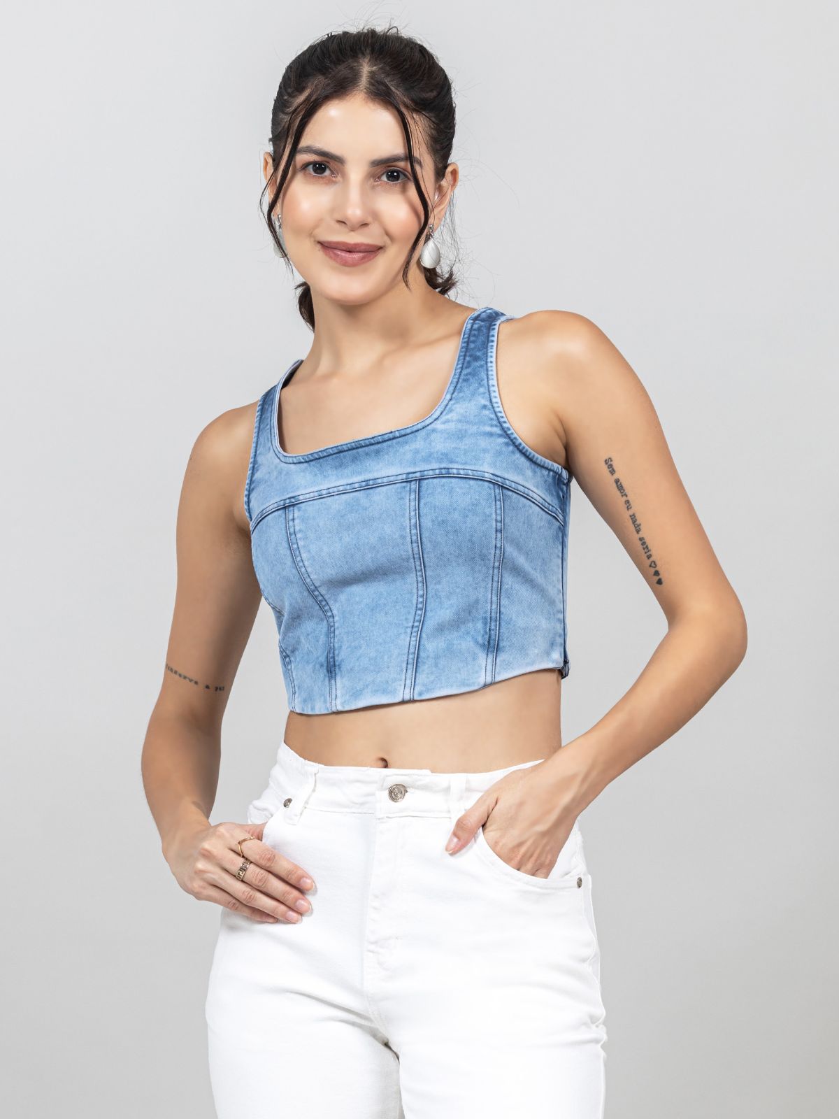 Blue Denim Corset Crop Top