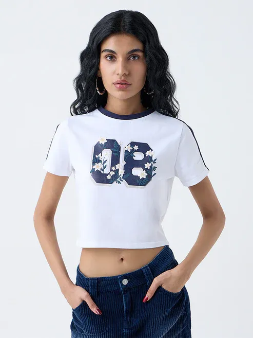 White Numerical Printed T-Shirt