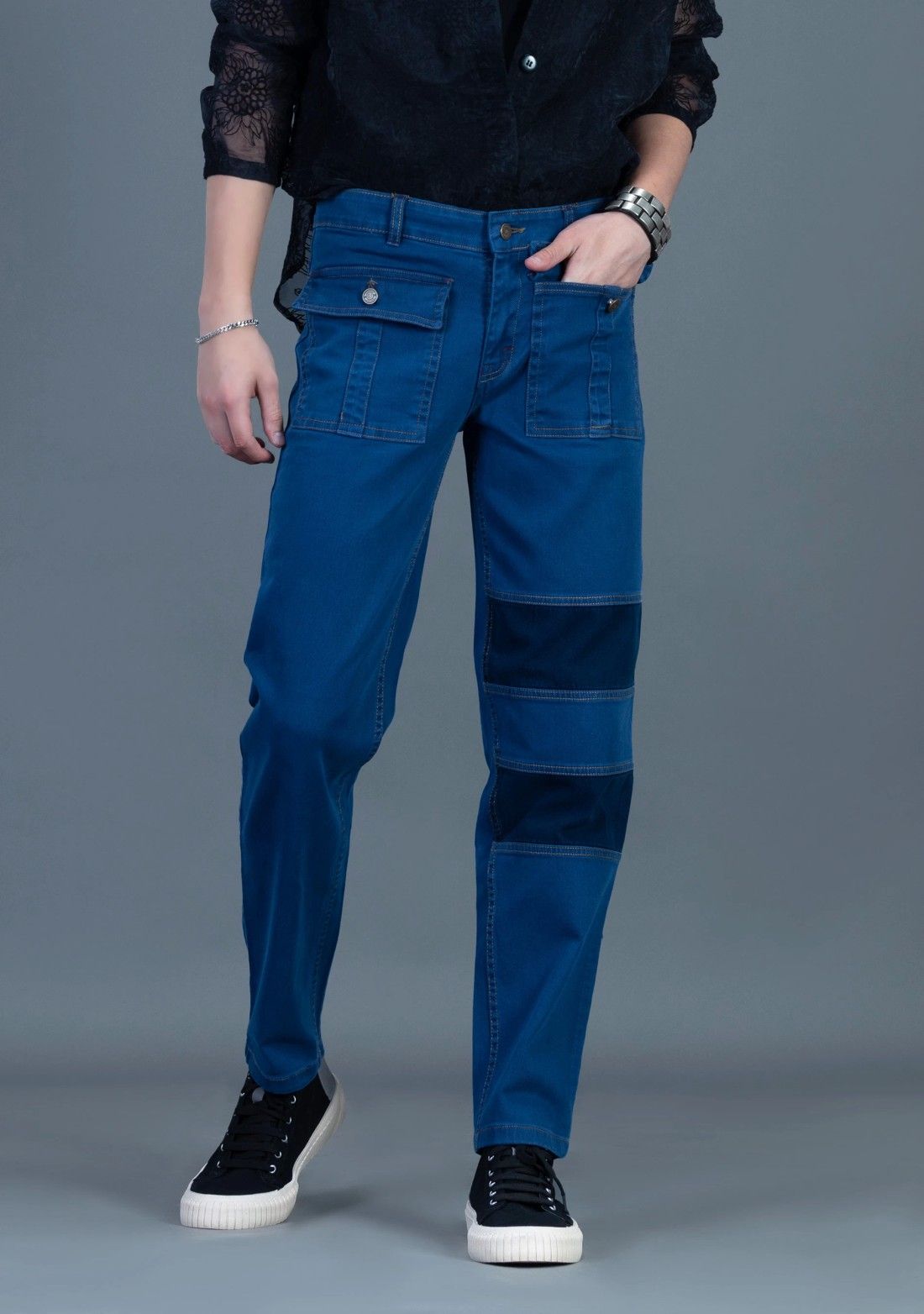 Royal Blue Straight Fit Patch Pocket Rhysley Men's Jeans