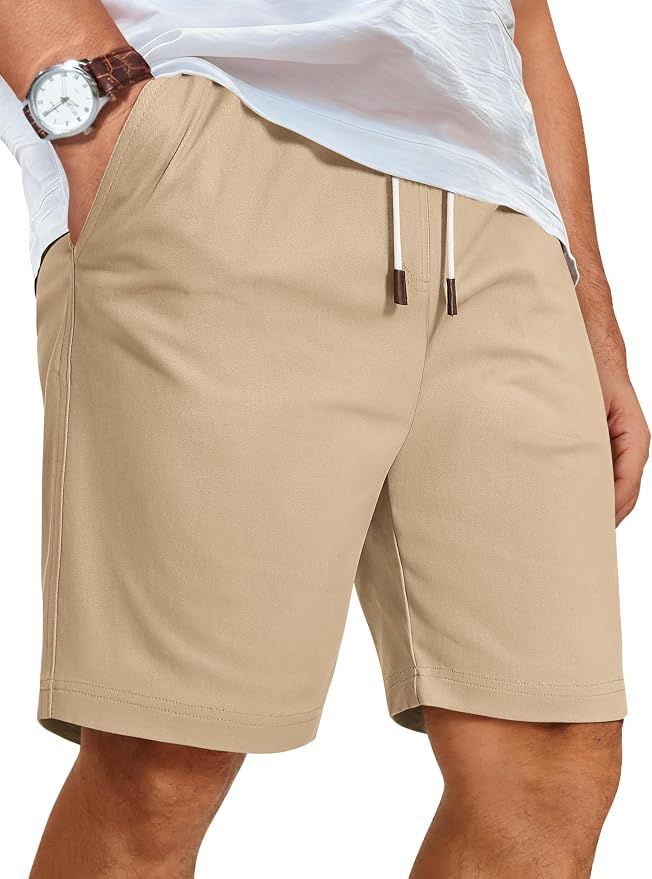 Mens Casual Shorts Cotton Elastic Waist Drawstring Beach Shorts