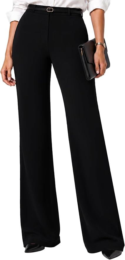 Womens Stretch Wide Leg Dress Pants Hidden Butt Scrunch Work Trouser