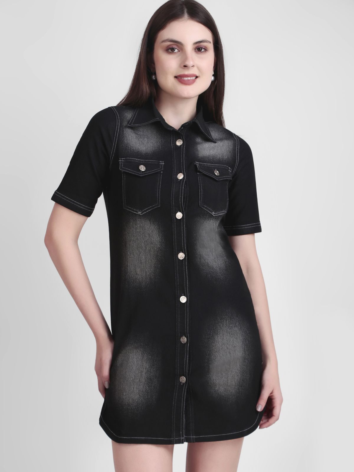 Black Regular Fit Denim Mini Dress