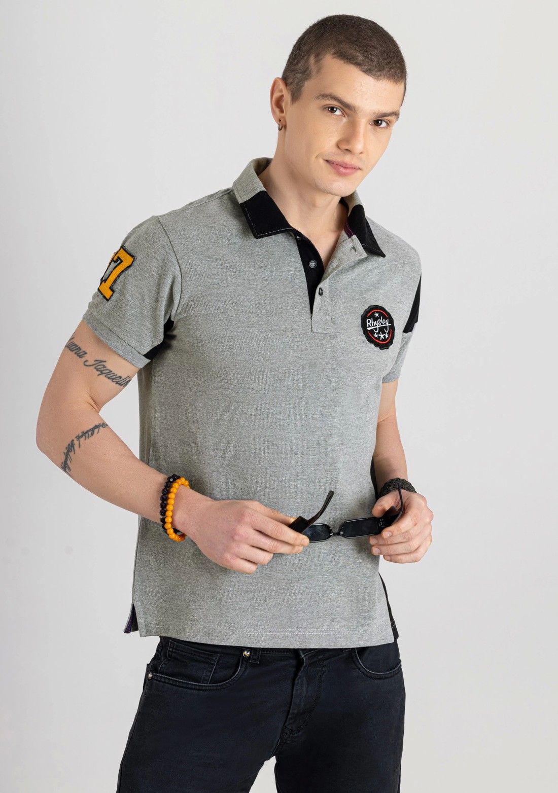 Grey Regular Fit Men's Polo T-shirt