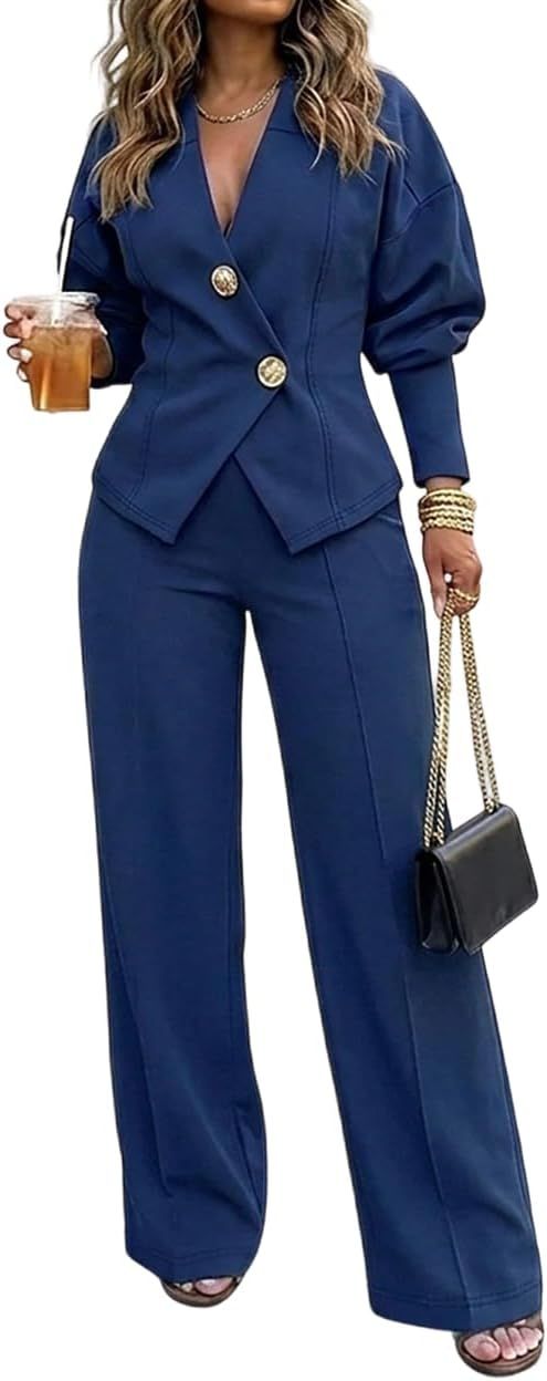 Womens 2 Piece Blazer Pants Set Fall Business Casual Outfit
