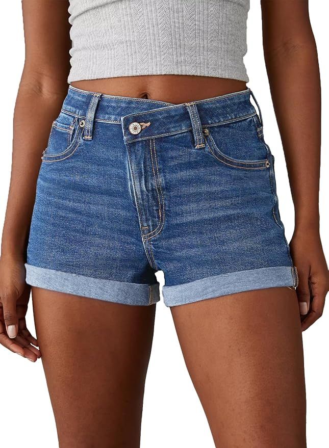 Women's Jean Shorts High Waisted Stretchy Casual Rolled Hem Zimbaplatinum Denim Shorts