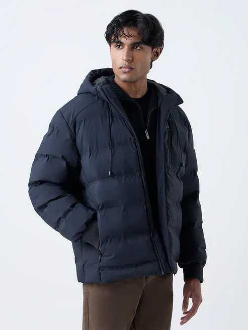 Casuals Black Solid Relaxed-Fit Puffer Jacket