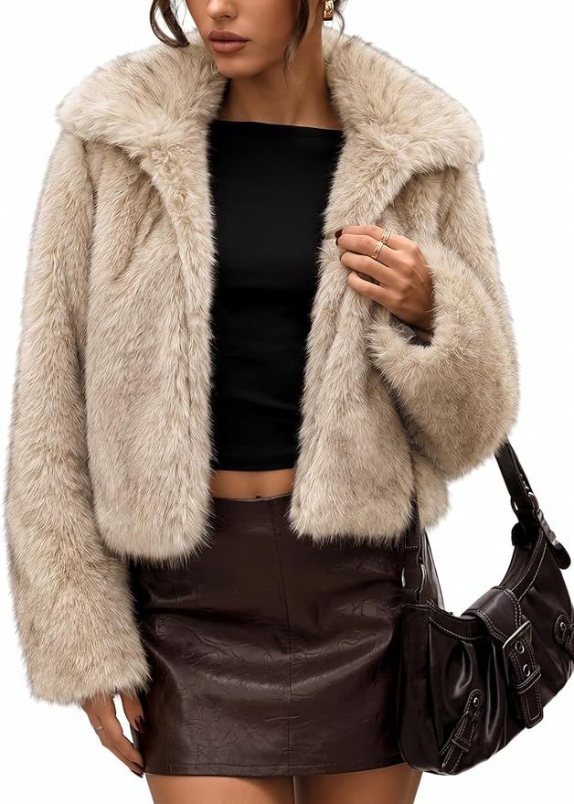 Coat Women Two-Tone Cropped Fluffy Jacket