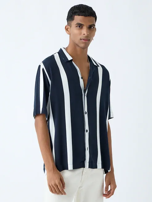 Navy Striped Relaxed-Fit Shirt