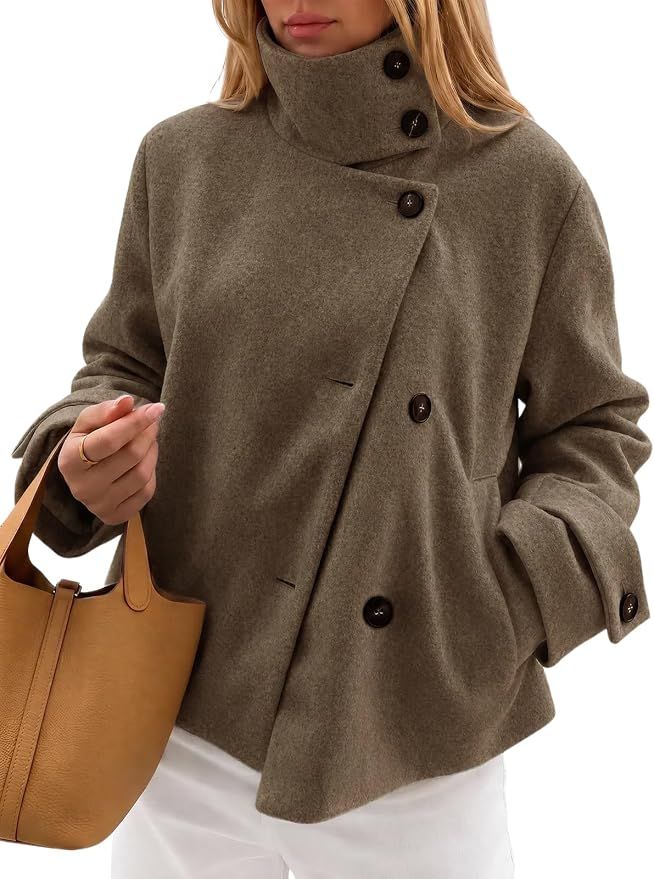 Coats Button Down High Neck Short Pea Coats