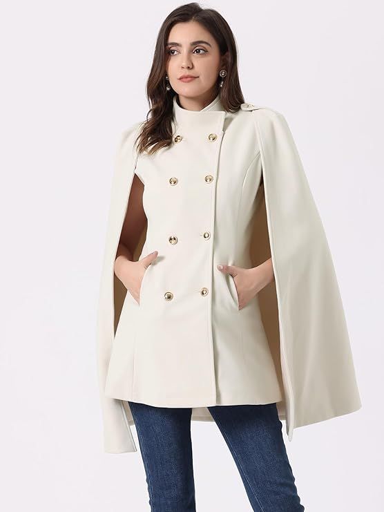 Cape Coats for Women's Winter Slit Sleeve Double Breasted Cloak Coat