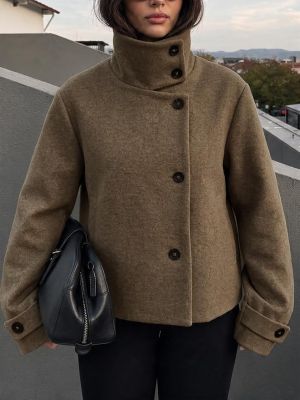Coats Button Down High Neck Short Pea Coats