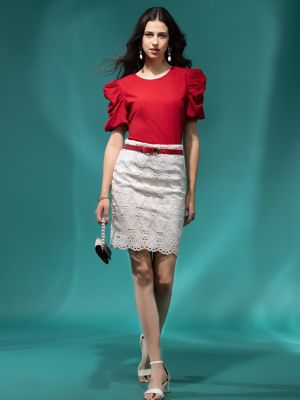 Maroon Ruched Puff Sleeves Top