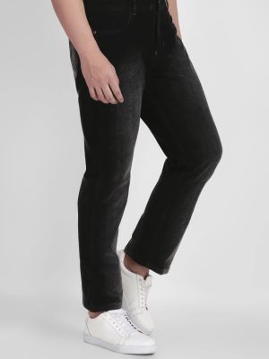 Matte Black Regular Fit Corduroy Men's Trousers
