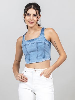 Blue Denim Corset Crop Top