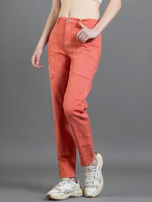 Coral Pink Straight Fit Women's Coloured Jeans