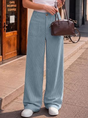 Womens High Waisted Wide Leg Corduroy Casual Pants