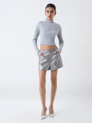 Silver Metallic High-Rise Shorts