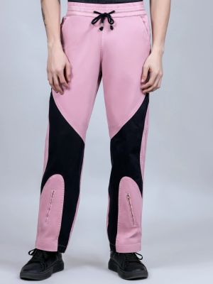 Pale Pink And Black Straight Fit Men's Cotton Trousers