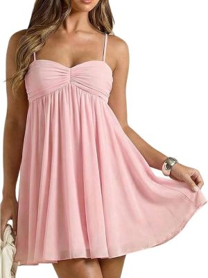 Women's Summer Babydoll Mini Dress Spaghetti Strap Flowy Sundress
