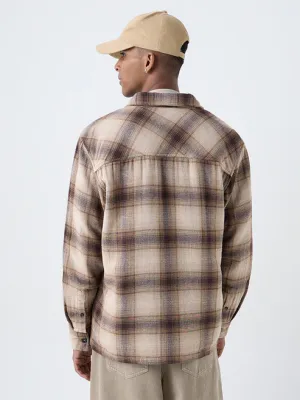 Light Brown Checkered Relaxed-Fit Cotton Shirt