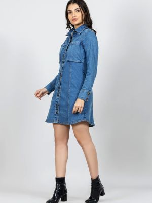 Blue Relaxed Fit Denim Mini Shirt Dress
