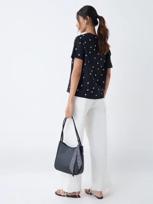 Black Polka Dotted Cotton T-Shirt