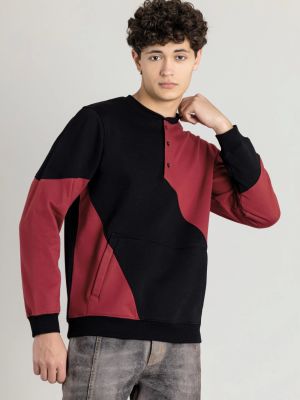 Red And Black Regular Fit Men's Sweatshirt
