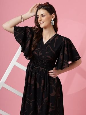 Women's Maxi Geometric Print Crepe Flared Sleeve Casual Dress