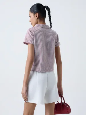 Maroon Striped Cotton-Blend T-Shirt