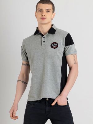 Grey Regular Fit Men's Polo T-shirt