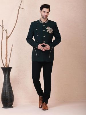 Men’s Dark Emerald Green Designer Bandhgala Set
