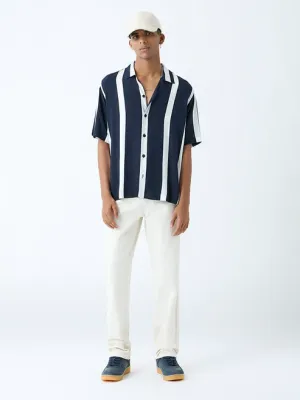 Navy Striped Relaxed-Fit Shirt