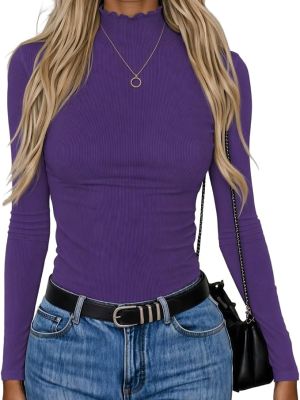Shirt for Women Mock Neck Ribbed Slim Fit Fall Top