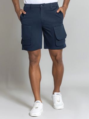 Blue Regular Fit Men's Cargo Cotton Shorts