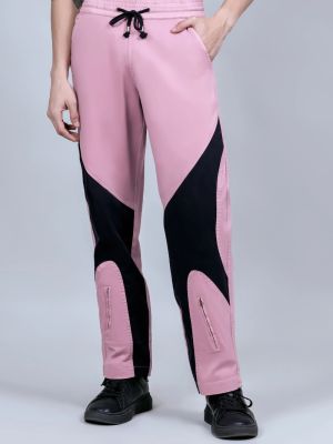 Pale Pink And Black Straight Fit Men's Cotton Trousers
