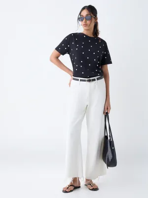 Black Polka Dotted Cotton T-Shirt