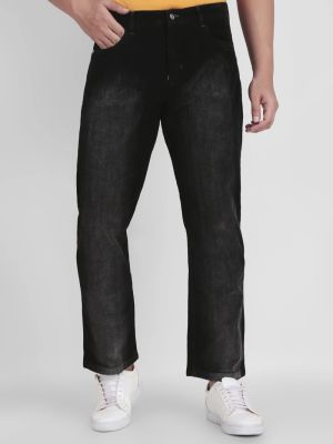 Matte Black Regular Fit Corduroy Men's Trousers
