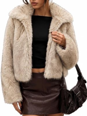 Coat Women Two-Tone Cropped Fluffy Jacket