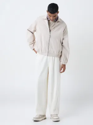 Beige Typographic Relaxed-Fit Corduroy Jacket