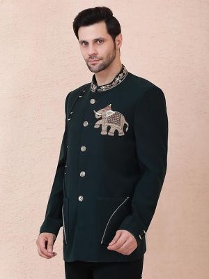 Men’s Dark Emerald Green Designer Bandhgala Set