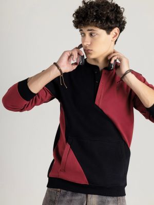 Red And Black Regular Fit Men's Sweatshirt