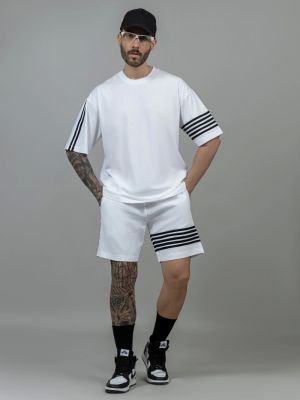 White Regular Fit Men's Cotton Knitted Shorts
