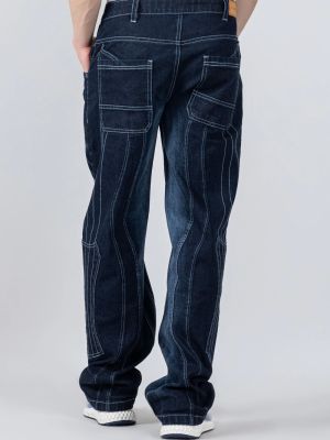 Blue Wide Leg Cut And Sew Men's Jeans