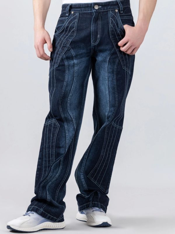 Product Blue Wide Leg Cut And Sew Men's Jeans Image