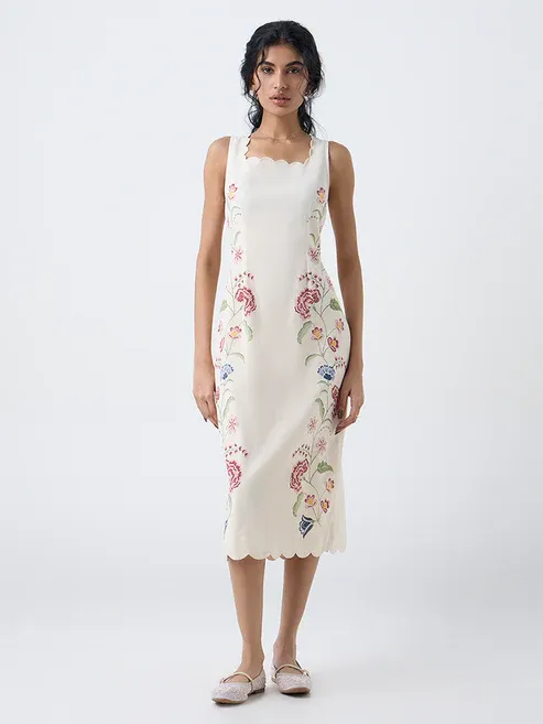 Product Paisley Cream Floral Cotton Straight Dress Image