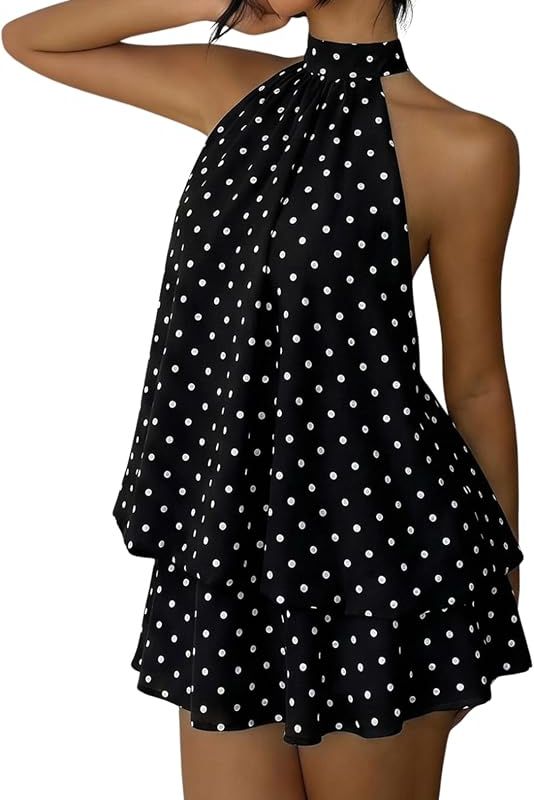 Product Women's Chiffon Halter Drop Waist Flowy Wedding Guest Mini Dresses Image