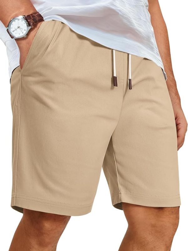 Product Mens Casual Shorts Cotton Elastic Waist Drawstring Beach Shorts Image