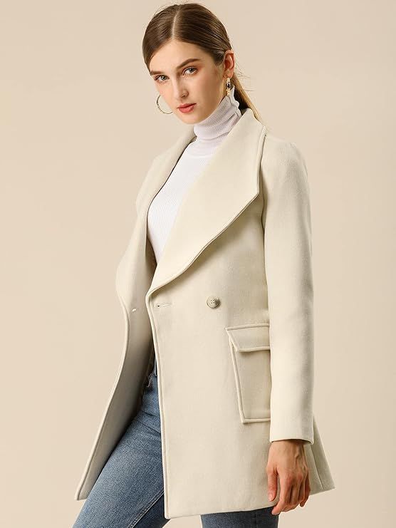 Product Women's Shawl Collar Lapel Double Breasted Winter Belted Coat with Pockets Image