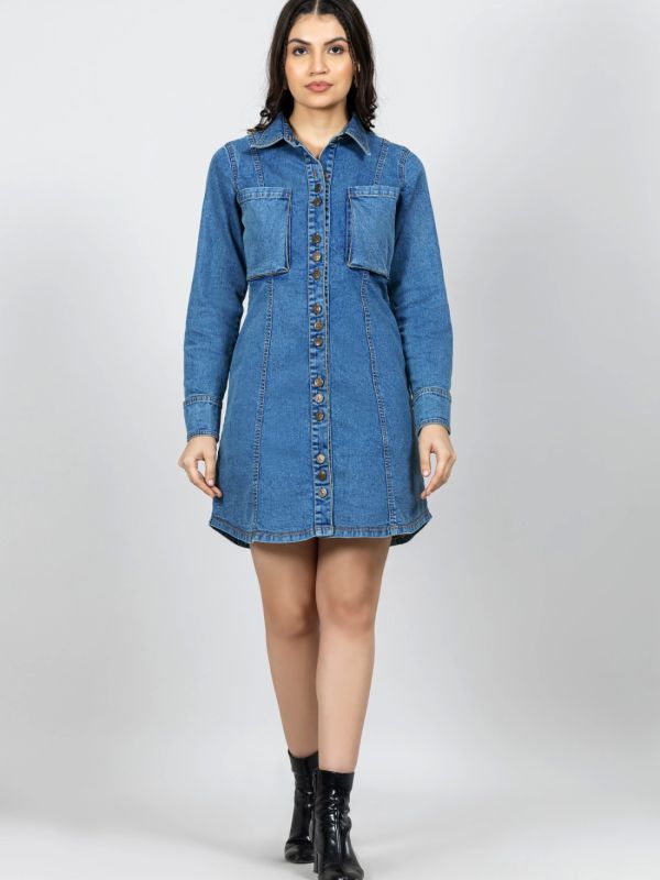 Product Blue Relaxed Fit Denim Mini Shirt Dress Image