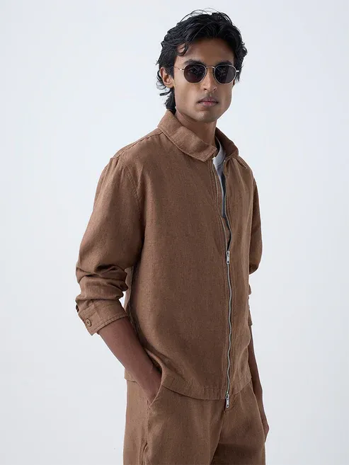 Product Khaki Solid Relaxed-Fit Linen Jacke Image